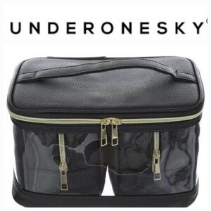 Underonesky 3PC Quilted Heart & Pebbled Traincase Set